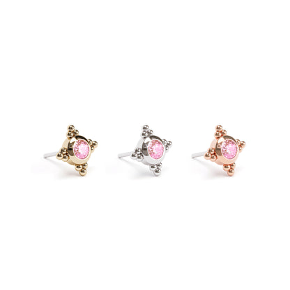 Tiny 14K Gold Pink Tourmaline Beaded Threadless End