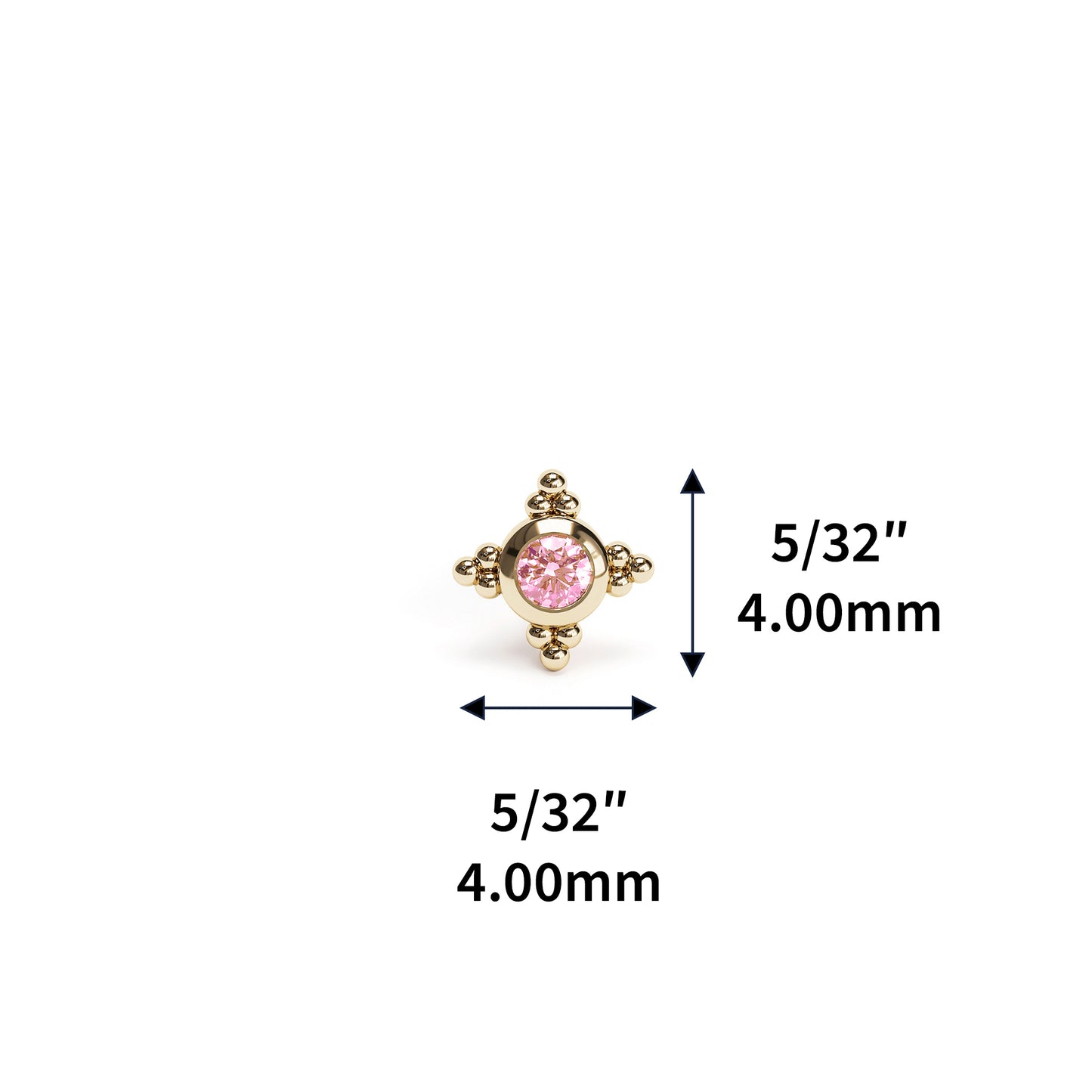 Tiny 14K Gold Pink Tourmaline Beaded Threadless End