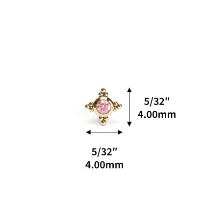 Tiny 14K Gold Pink Tourmaline Beaded Threadless End