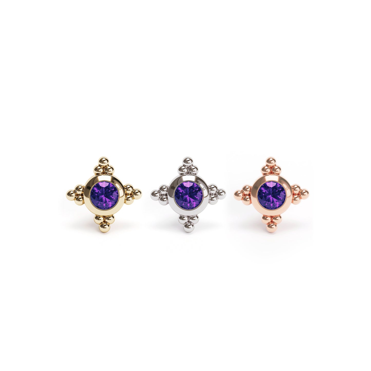Tiny 14K Gold Amethyst Beaded Threadless End