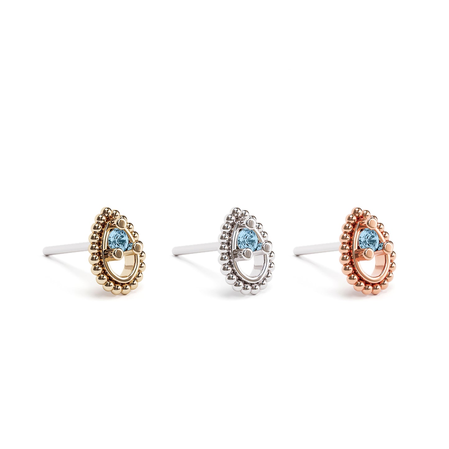 14K Gold Blue Topaz Beaded Teardrop Threadless End