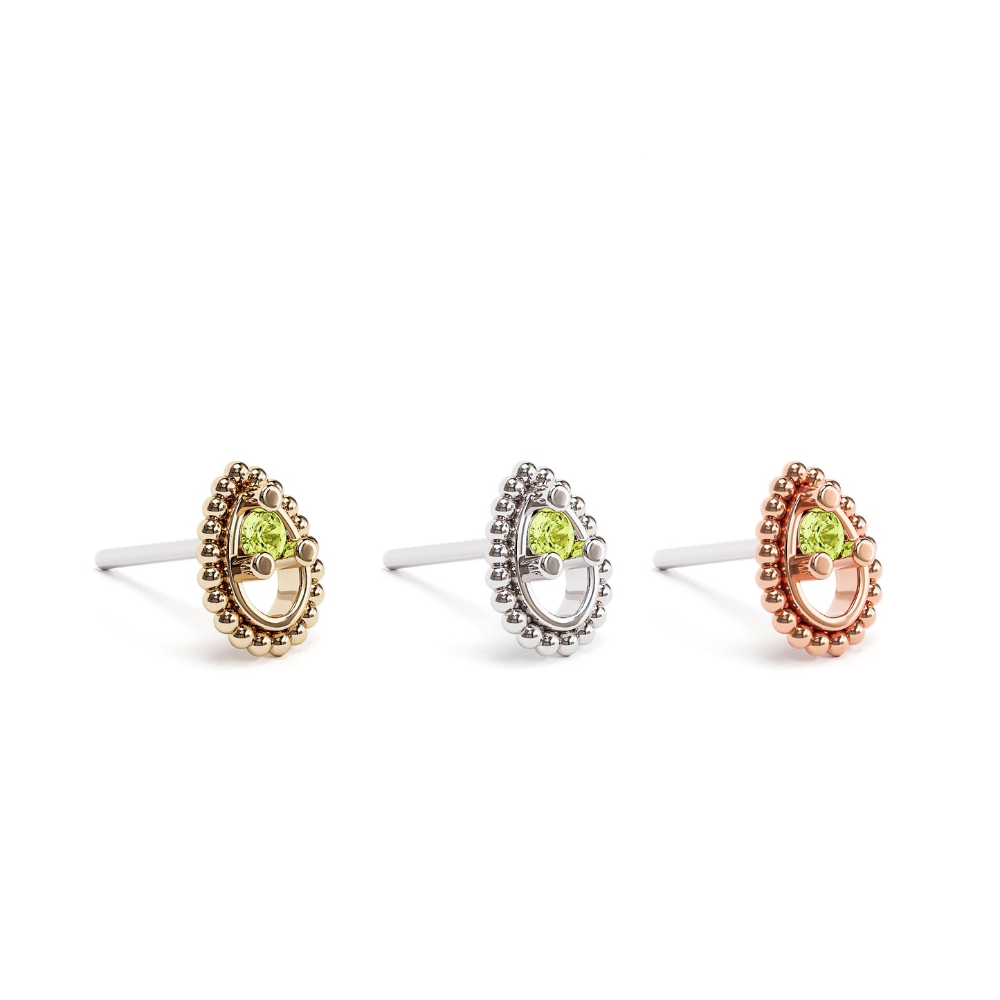 14K Gold Peridot Beaded Teardrop Threadless End