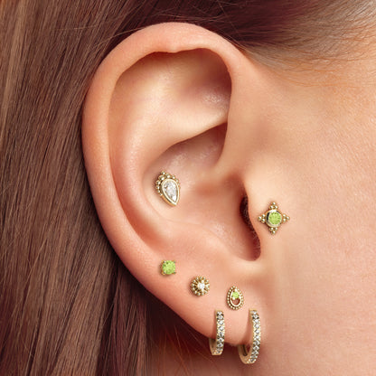 14K Gold Peridot Beaded Teardrop Threadless End