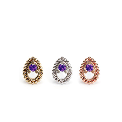14K Gold Amethyst Beaded Teardrop Threadless End