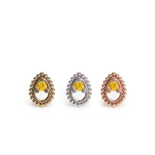 14K Gold Citrine Beaded Teardrop Threadless End