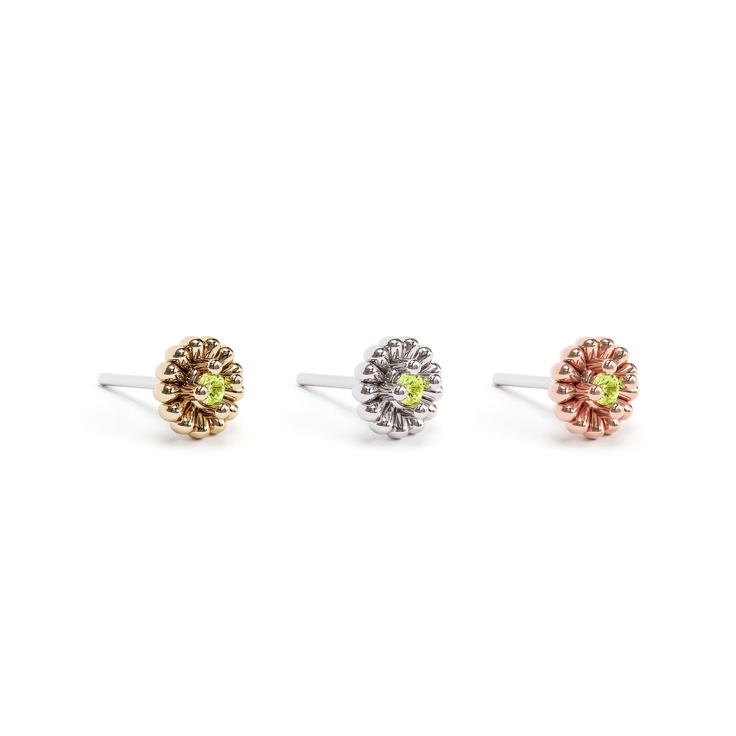 14K Gold Peridot Abstract Floral Threadless End