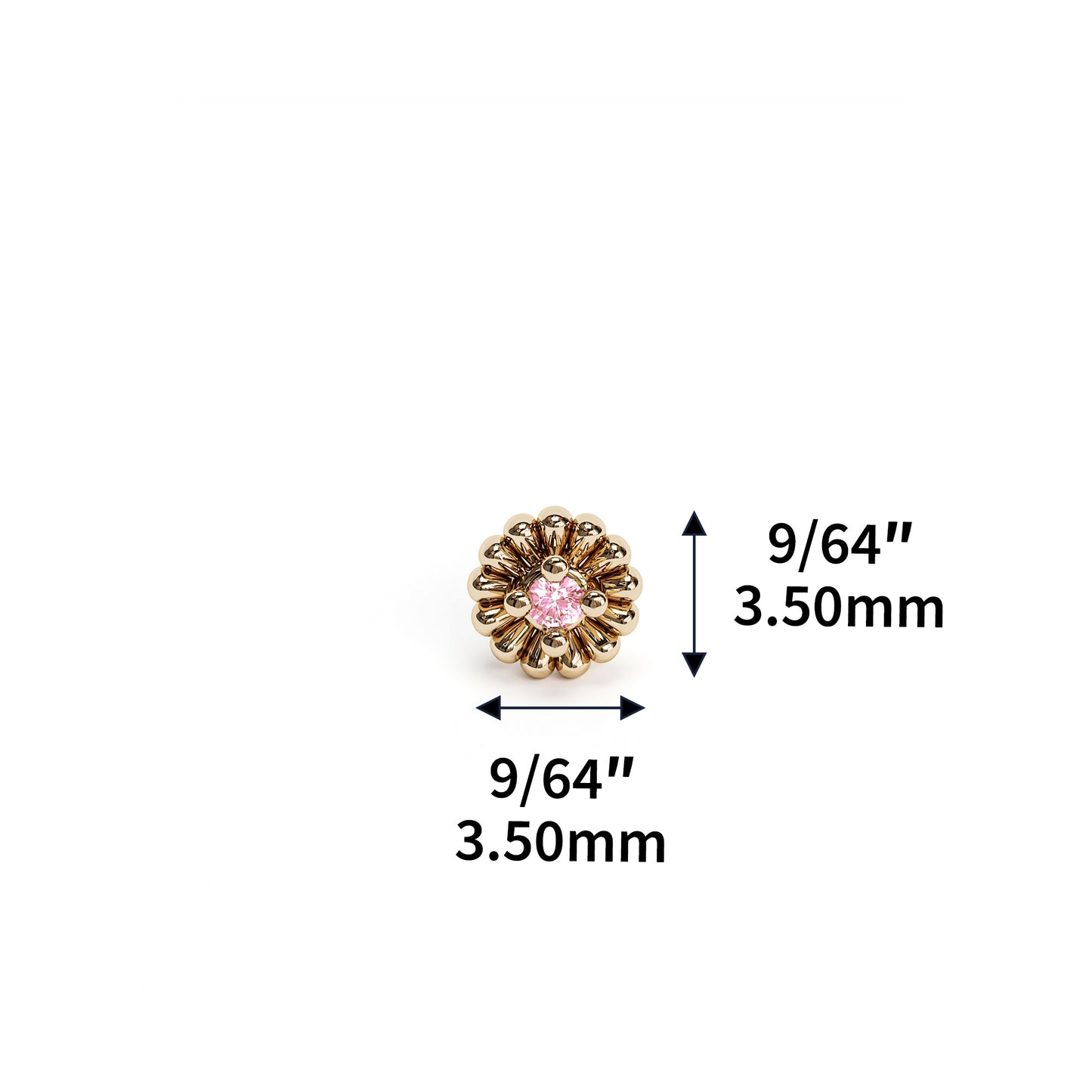 14K Gold Pink Tourmaline Abstract Floral Threadless End