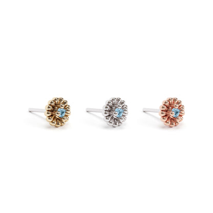14K Gold Blue Topaz Abstract Floral Threadless End
