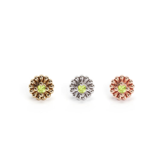14K Gold Peridot Abstract Floral Threadless End