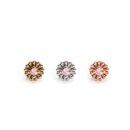 14K Gold Pink Tourmaline Abstract Floral Threadless End