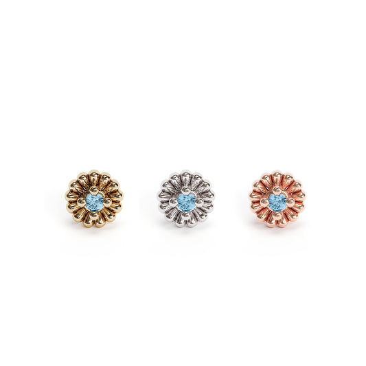 14K Gold Blue Topaz Abstract Floral Threadless End