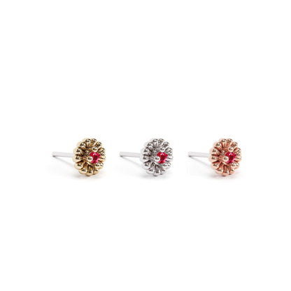 14K Gold Ruby Abstract Floral Threadless End