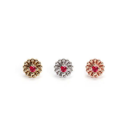 14K Gold Ruby Abstract Floral Threadless End