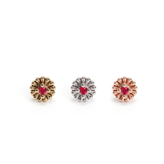 14K Gold Ruby Abstract Floral Threadless End