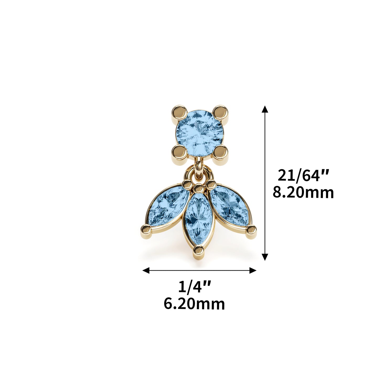14K Gold Marquise Blue Topaz Lotus Dangle Threadless End
