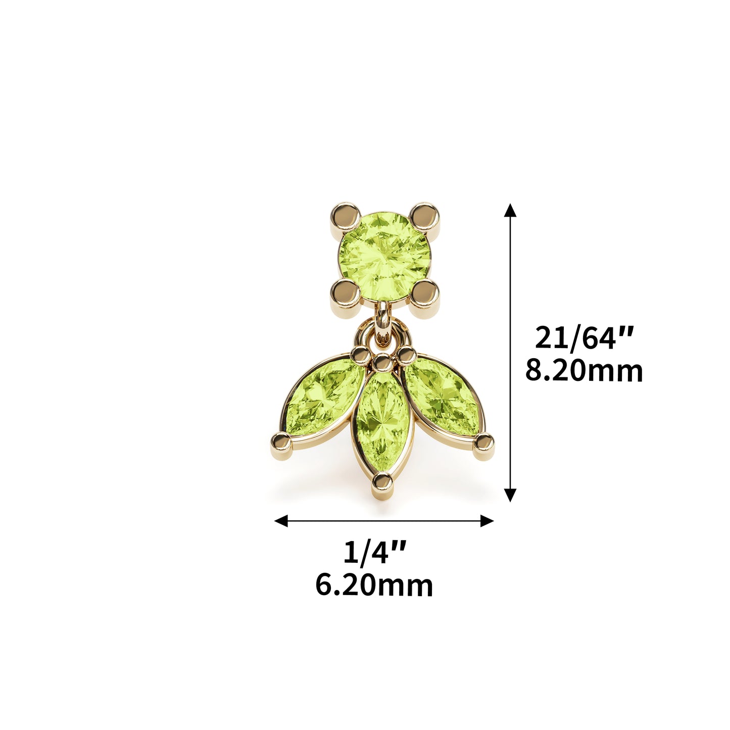 14K Gold Marquise Peridot Lotus Dangle Threadless End