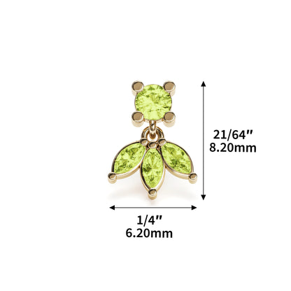 14K Gold Marquise Peridot Lotus Dangle Threadless End