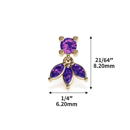 14K Gold Marquise Amethyst Lotus Dangle Threadless End