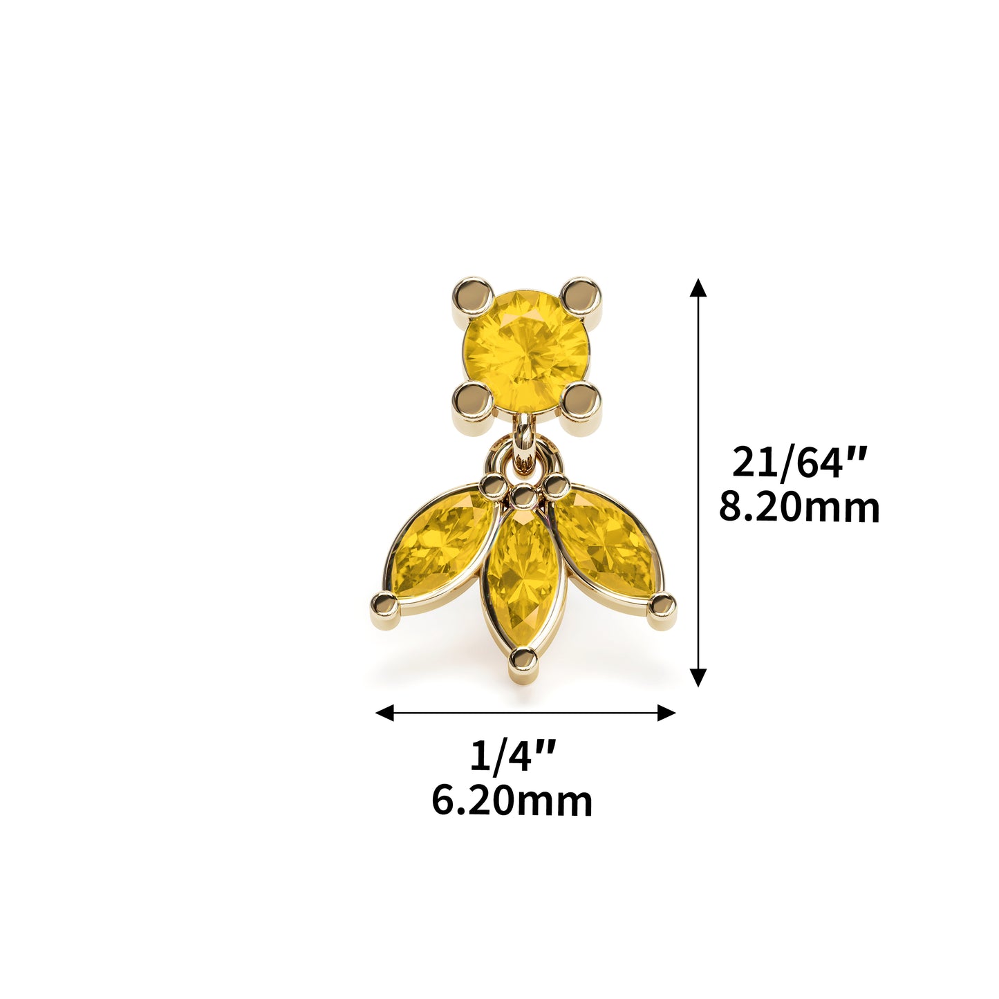 14K Gold Marquise Citrine Lotus Dangle Threadless End