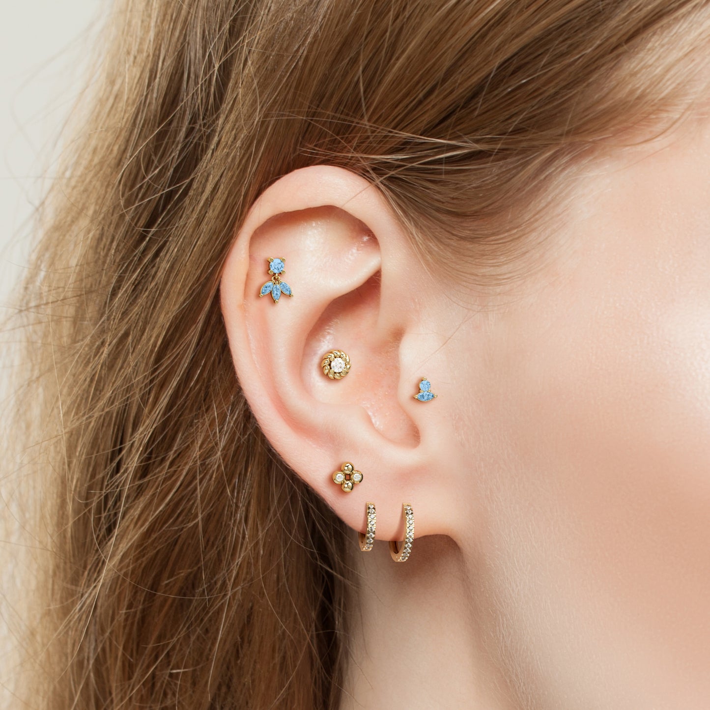 14K Gold Marquise Blue Topaz Lotus Dangle Threadless End