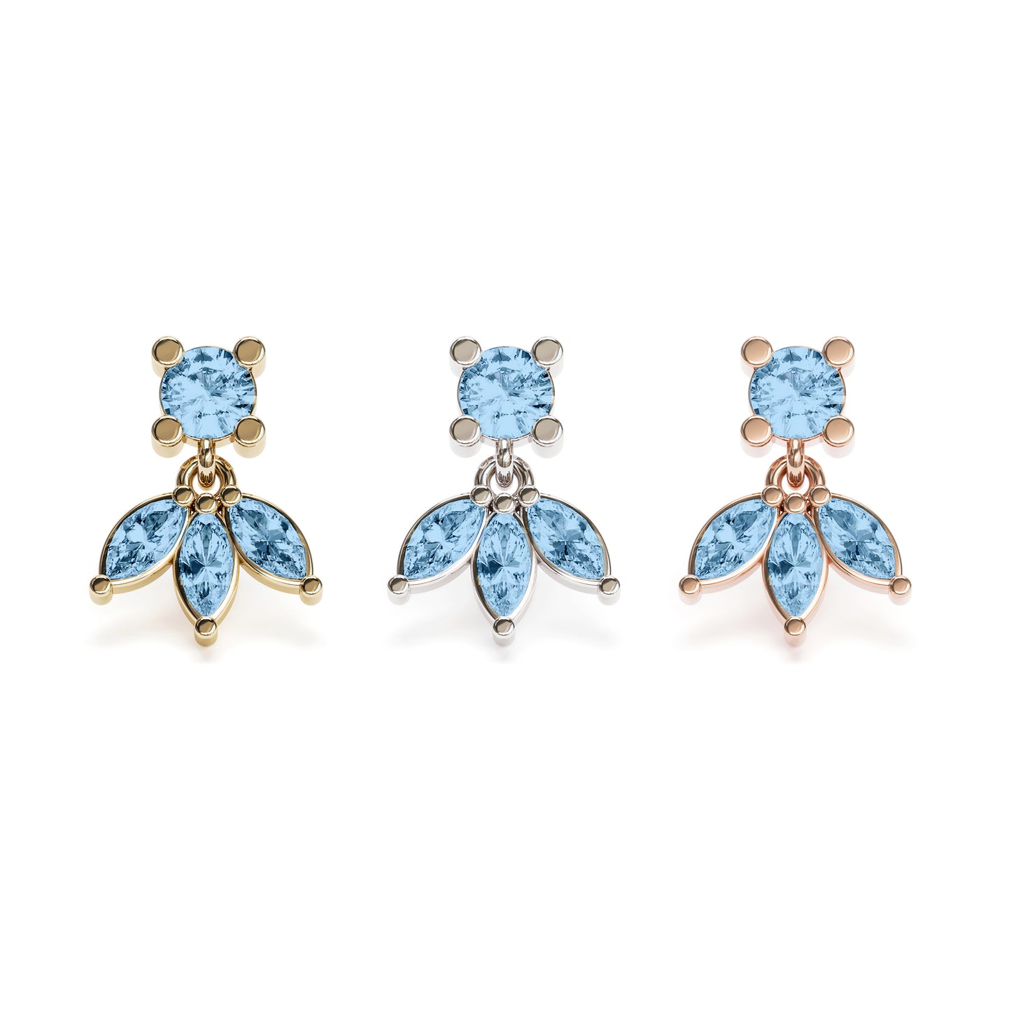 14K Gold Marquise Blue Topaz Lotus Dangle Threadless End