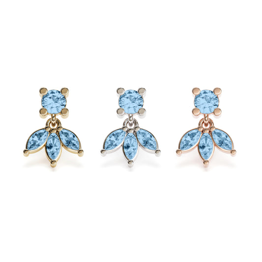 14K Gold Marquise Blue Topaz Lotus Dangle Threadless End