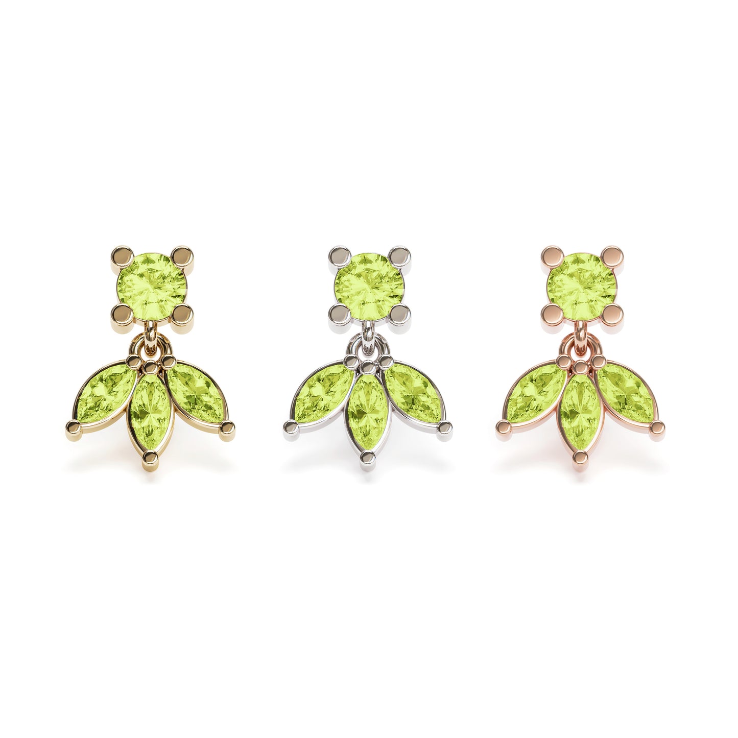 14K Gold Marquise Peridot Lotus Dangle Threadless End