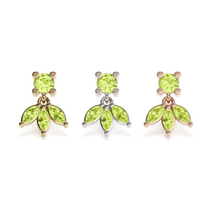 14K Gold Marquise Peridot Lotus Dangle Threadless End