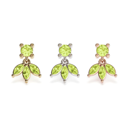 14K Gold Marquise Peridot Lotus Dangle Threadless End