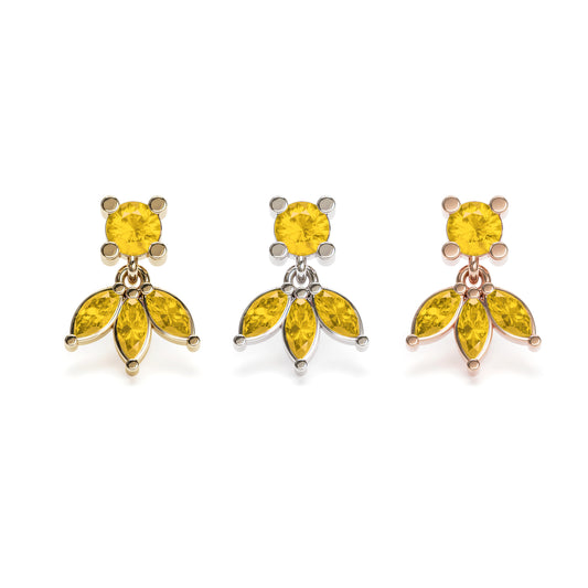 14K Gold Marquise Citrine Lotus Dangle Threadless End