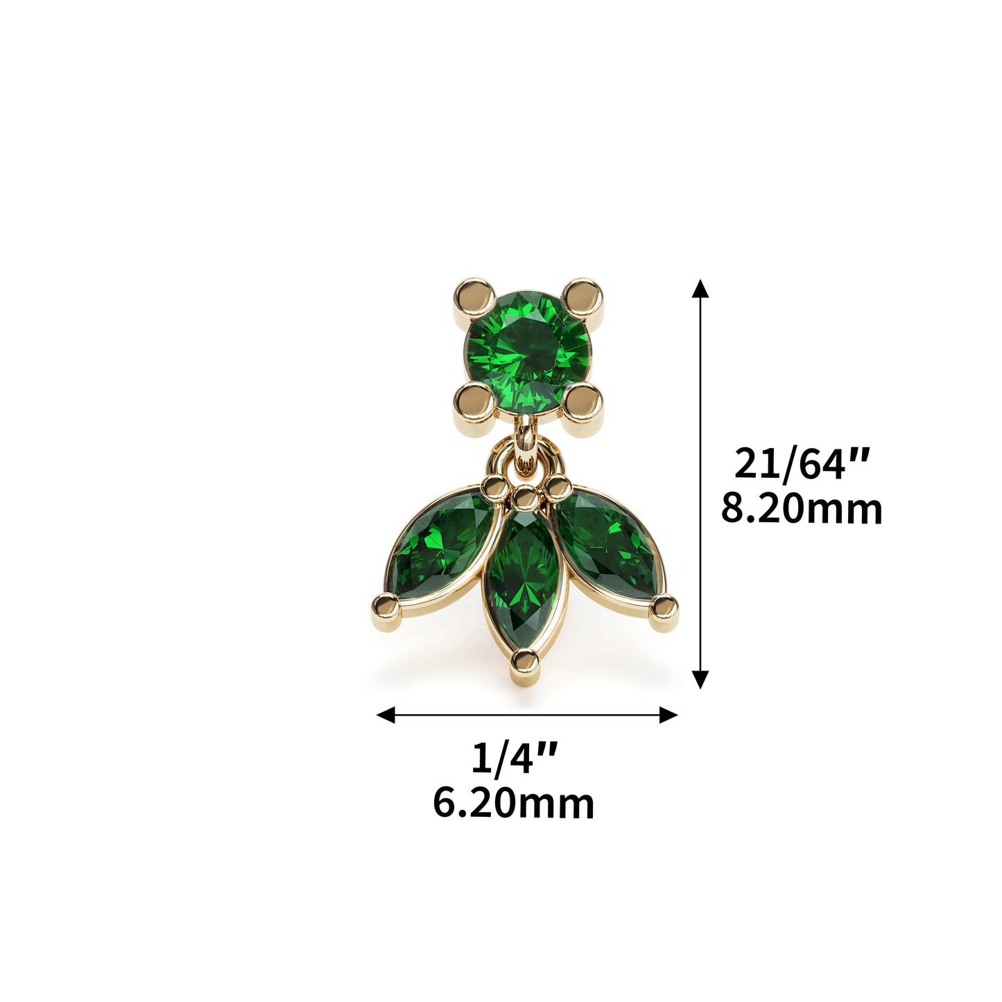 14K Gold Marquise Emerald Lotus Dangle Threadless End