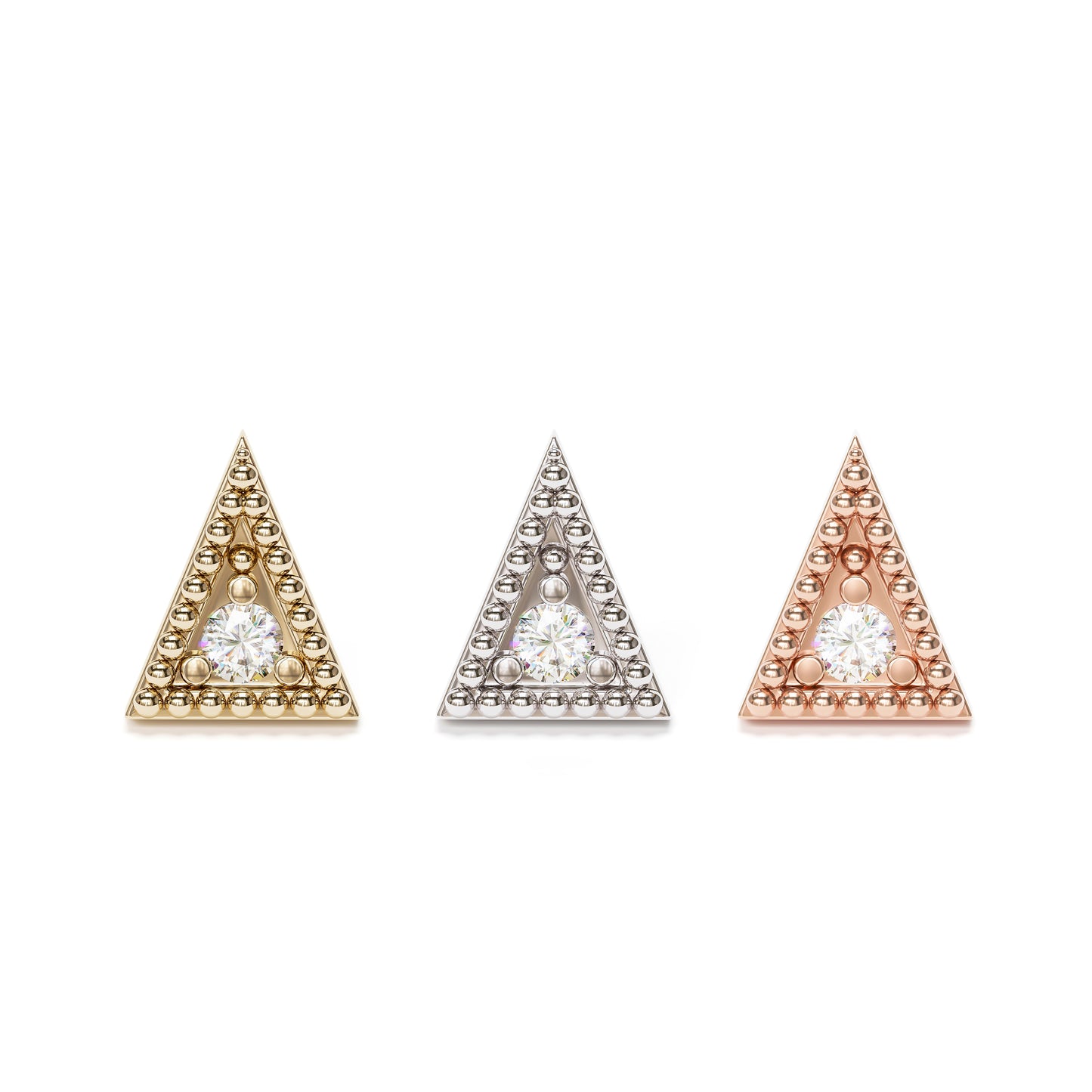 14K Gold Diamond Granule Triangle Threadless End