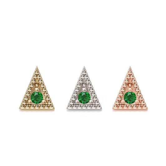 14K Gold Emerald Granule Triangle Threadless End