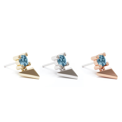 14K Gold Blue Topaz Pyramid Dangle Threadless End