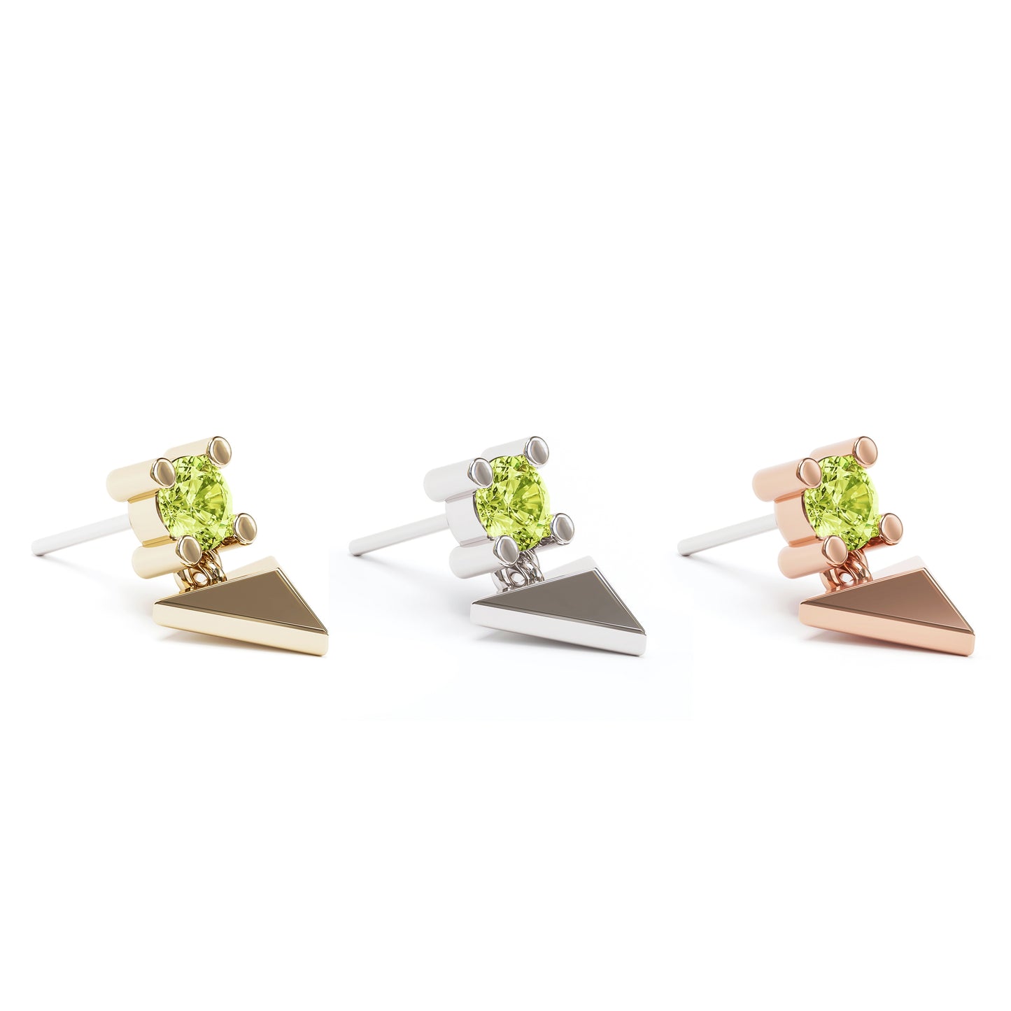 14K Gold Peridot Pyramid Dangle Threadless End