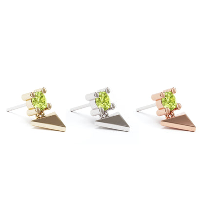 14K Gold Peridot Pyramid Dangle Threadless End