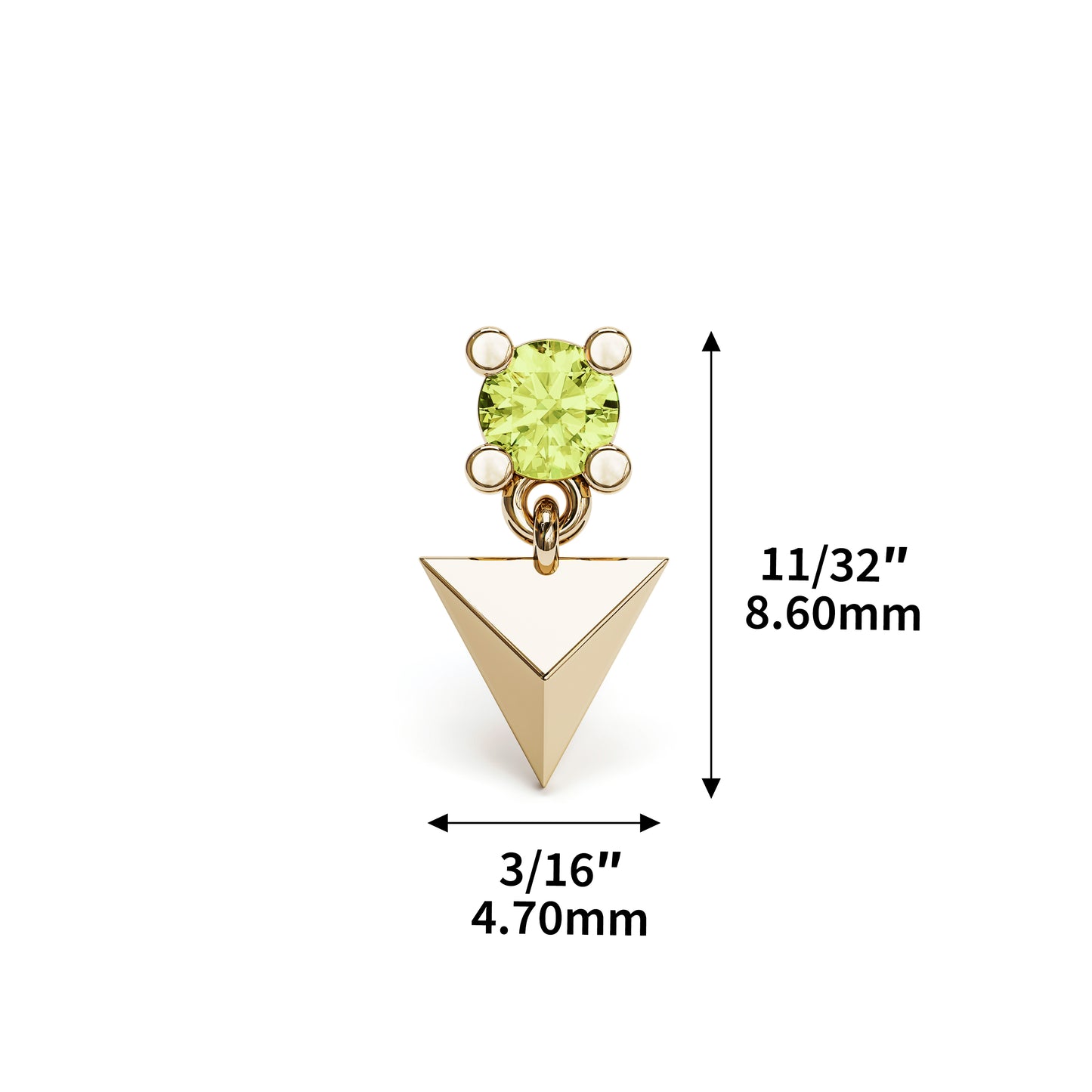 14K Gold Peridot Pyramid Dangle Threadless End