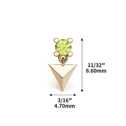 14K Gold Peridot Pyramid Dangle Threadless End