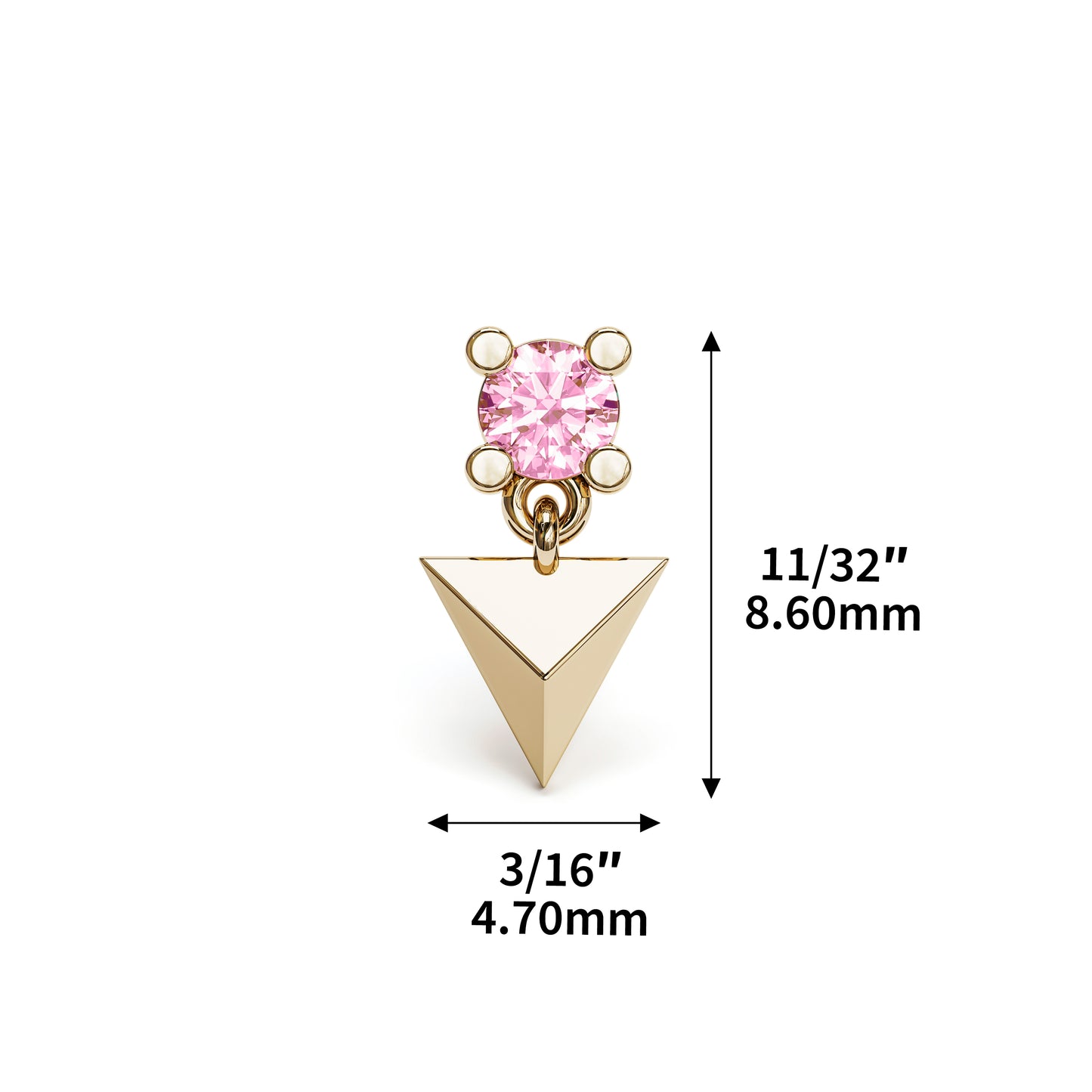 14K Gold Pink Tourmaline Pyramid Dangle Threadless End