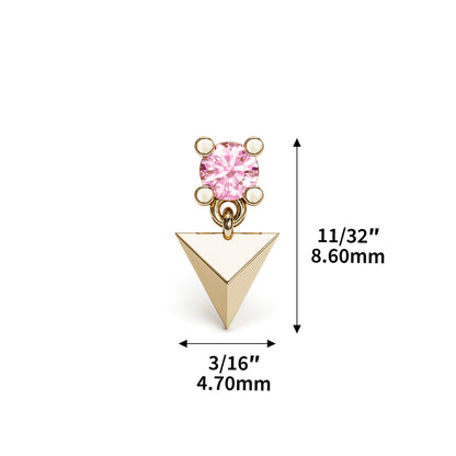 14K Gold Pink Tourmaline Pyramid Dangle Threadless End