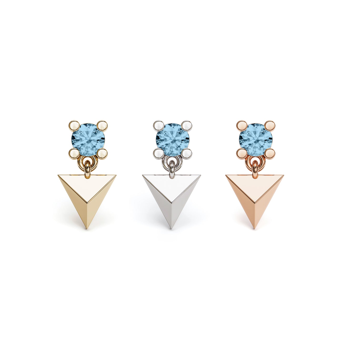 14K Gold Blue Topaz Pyramid Dangle Threadless End
