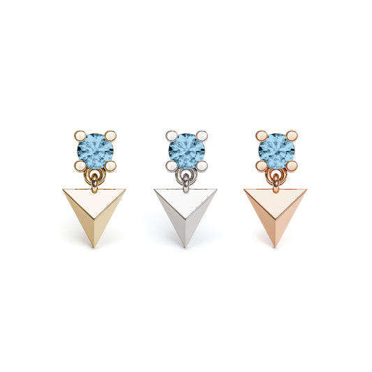 14K Gold Blue Topaz Pyramid Dangle Threadless End