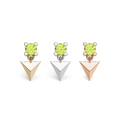 14K Gold Peridot Pyramid Dangle Threadless End