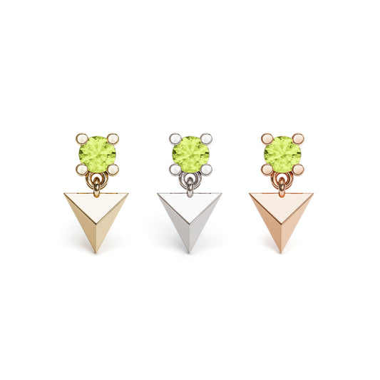 14K Gold Peridot Pyramid Dangle Threadless End