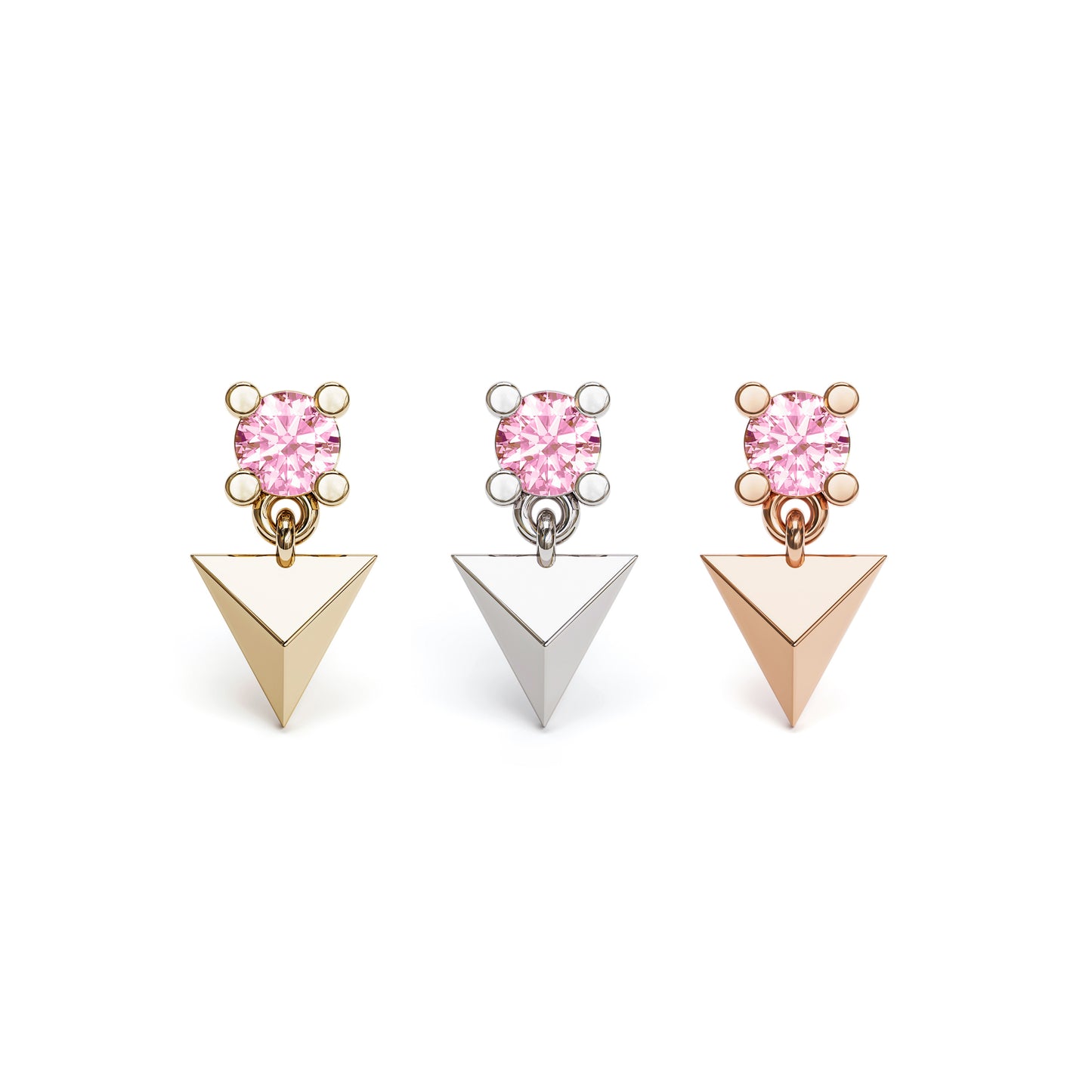 14K Gold Pink Tourmaline Pyramid Dangle Threadless End