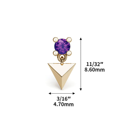 14K Gold Amethyst Pyramid Dangle Threadless End