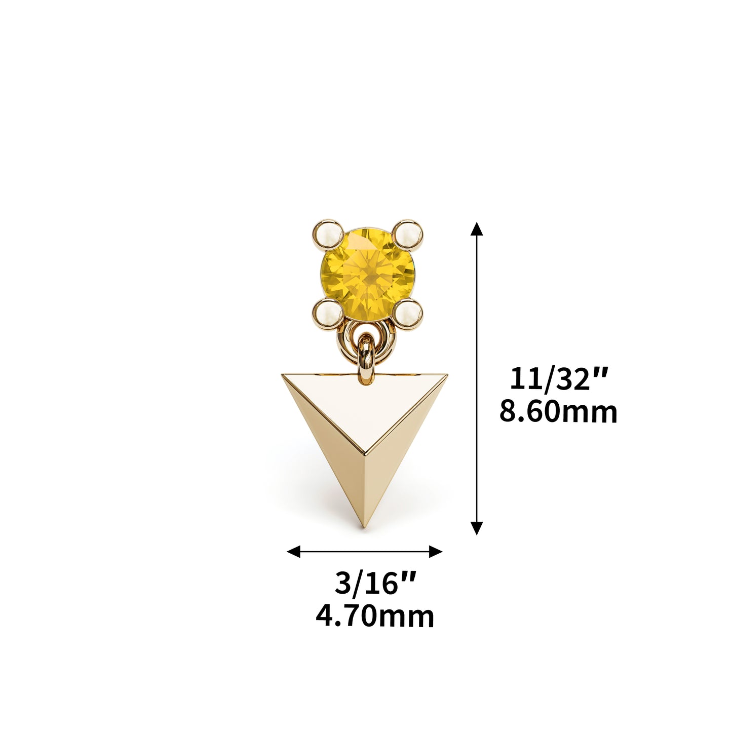 14K Gold Citrine Pyramid Dangle Threadless End