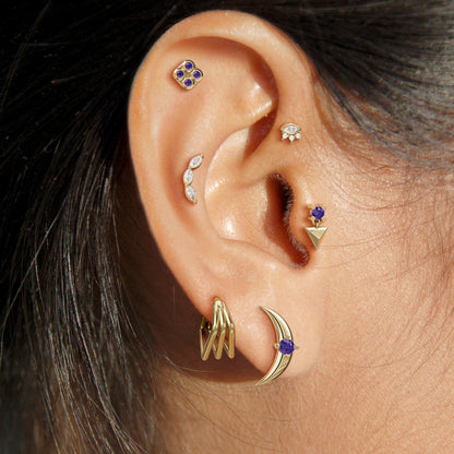 14K Gold Amethyst Pyramid Dangle Threadless End