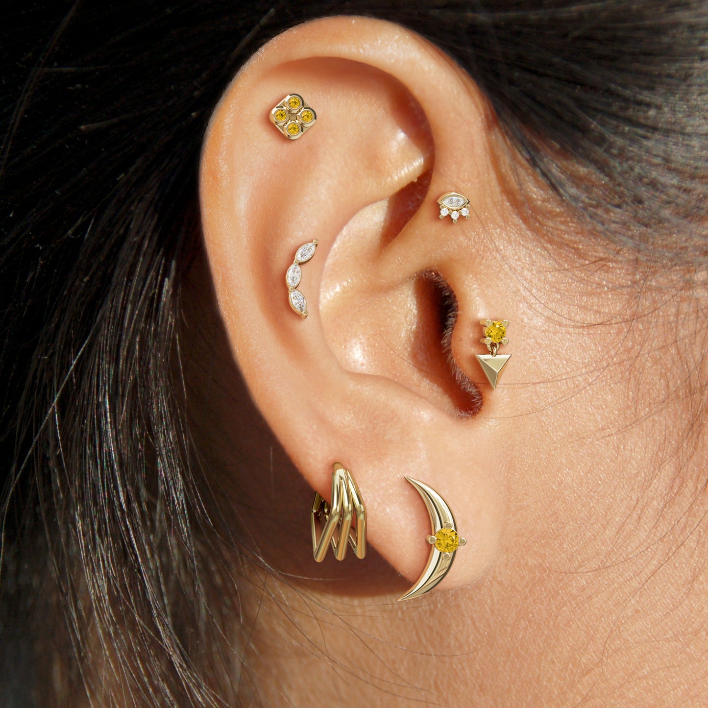 14K Gold Citrine Pyramid Dangle Threadless End