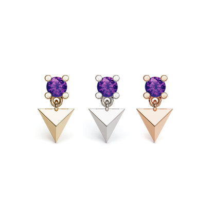 14K Gold Amethyst Pyramid Dangle Threadless End